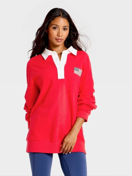 JoyLab Tops - Joylab Americana French Terry Polo- Oversized